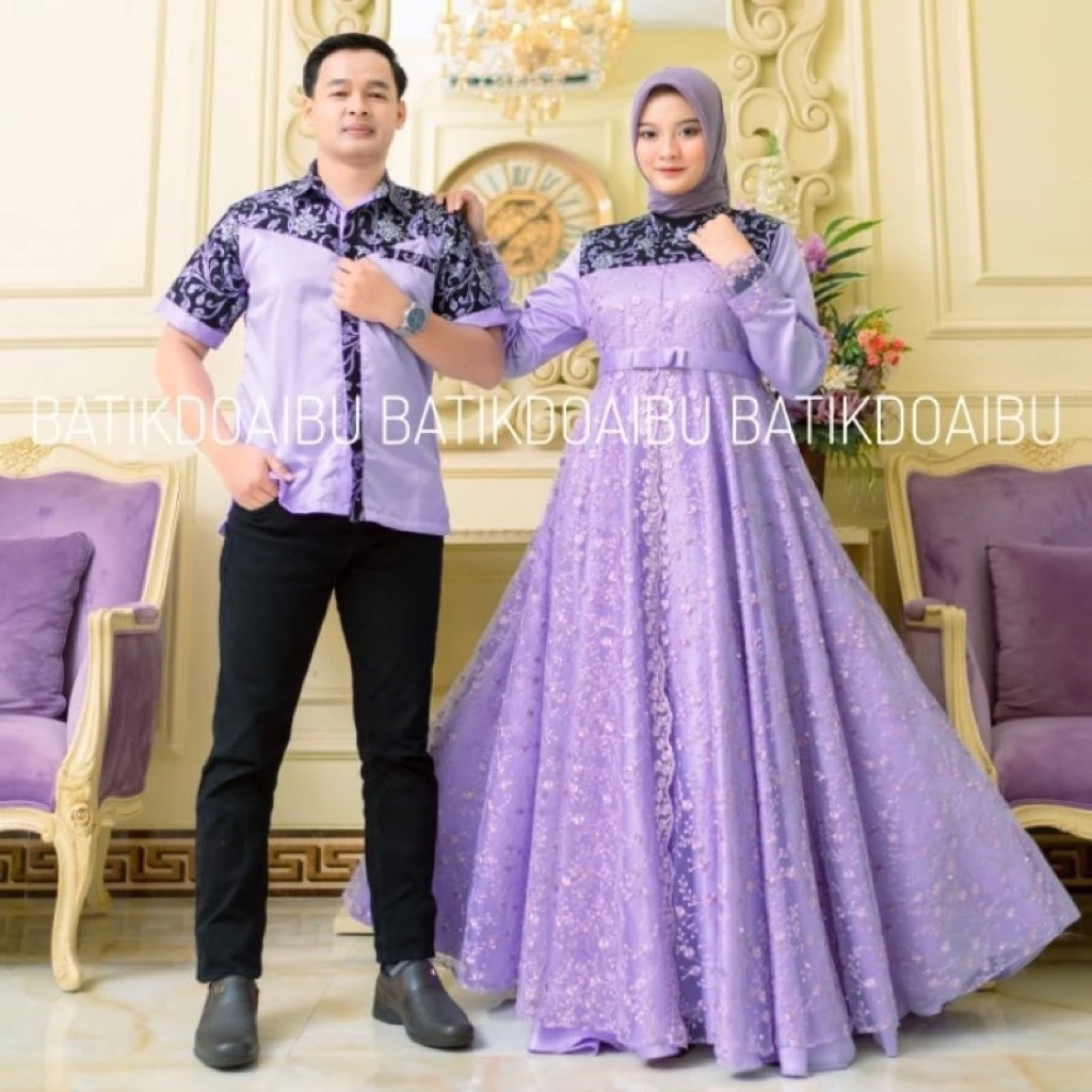 Mutiara Dress Couple - Gamis Kondangan Set Gamis Mutiara Brokat gamis couple pasangan terbaru gamis 
