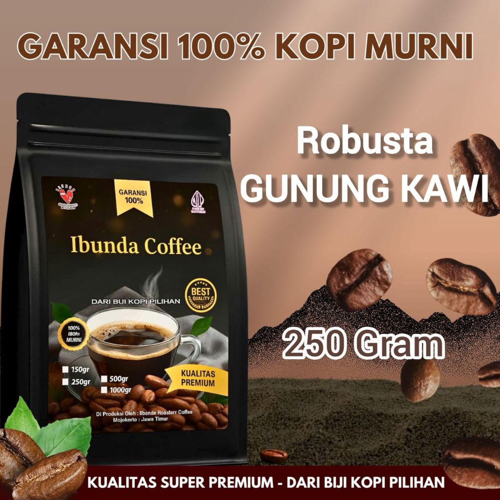 Ibunda Coffee - Kopi Bubuk Biji Robusta Gunung Kawi 250 Gram - Robusta Java Gunung Kawi Terbaik Peti