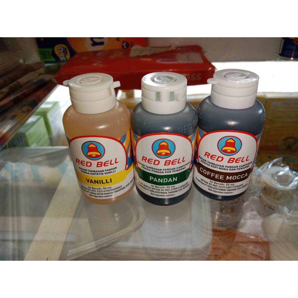 (1 BOTOL) Essence Red Bell Vanilli Pandan Coffee Mocca Perisa Botol Isi Bersih: 55 mL