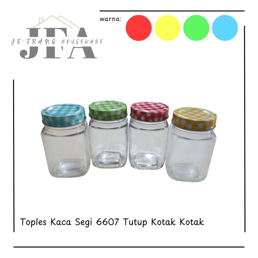 TOPLES KACA 300ml 6607 TUTUP KOTAK KOTAK / TOPLES KACA SEGI / TOPLES KACA TUTUP / TOPLES KACA / TOPL