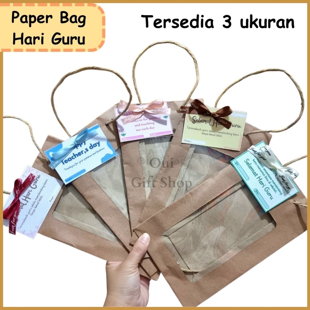 Paper Bag Kado Termasuk Kartu dan Ikat Pita  / Paper Bag Hari Guru / Paper Bag Dan Kartu Polos / Tas