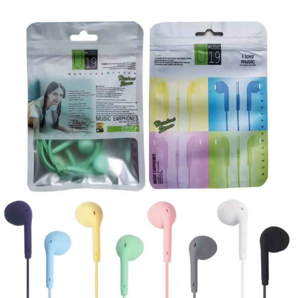 HANDSFREE HEADSET U19 MACARON PACKING PLASTIK HANDSET HANDSFREE U19 PACKING PLASTIK