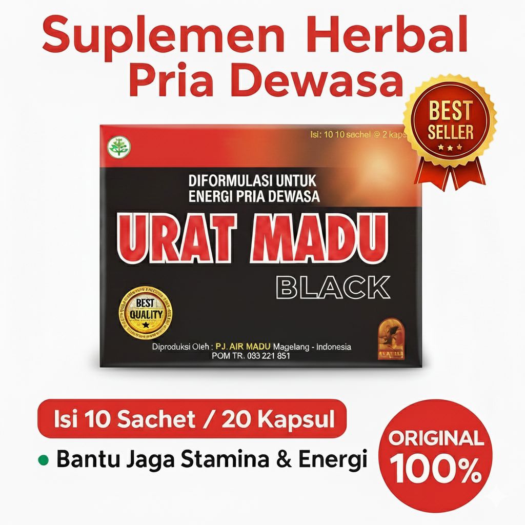 Urat Madu Black - Kapsul Suplemen Stamina Pria Dewasa | Herbal Asli P.J. Air Madu