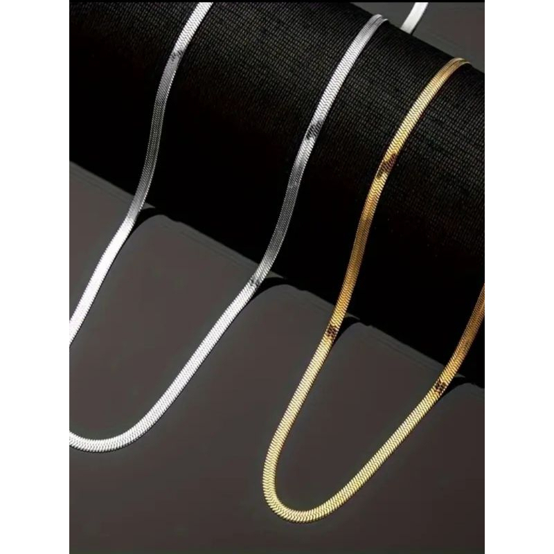 Kalung Titanium Pria Wanita Silver Gold 45-60cm
