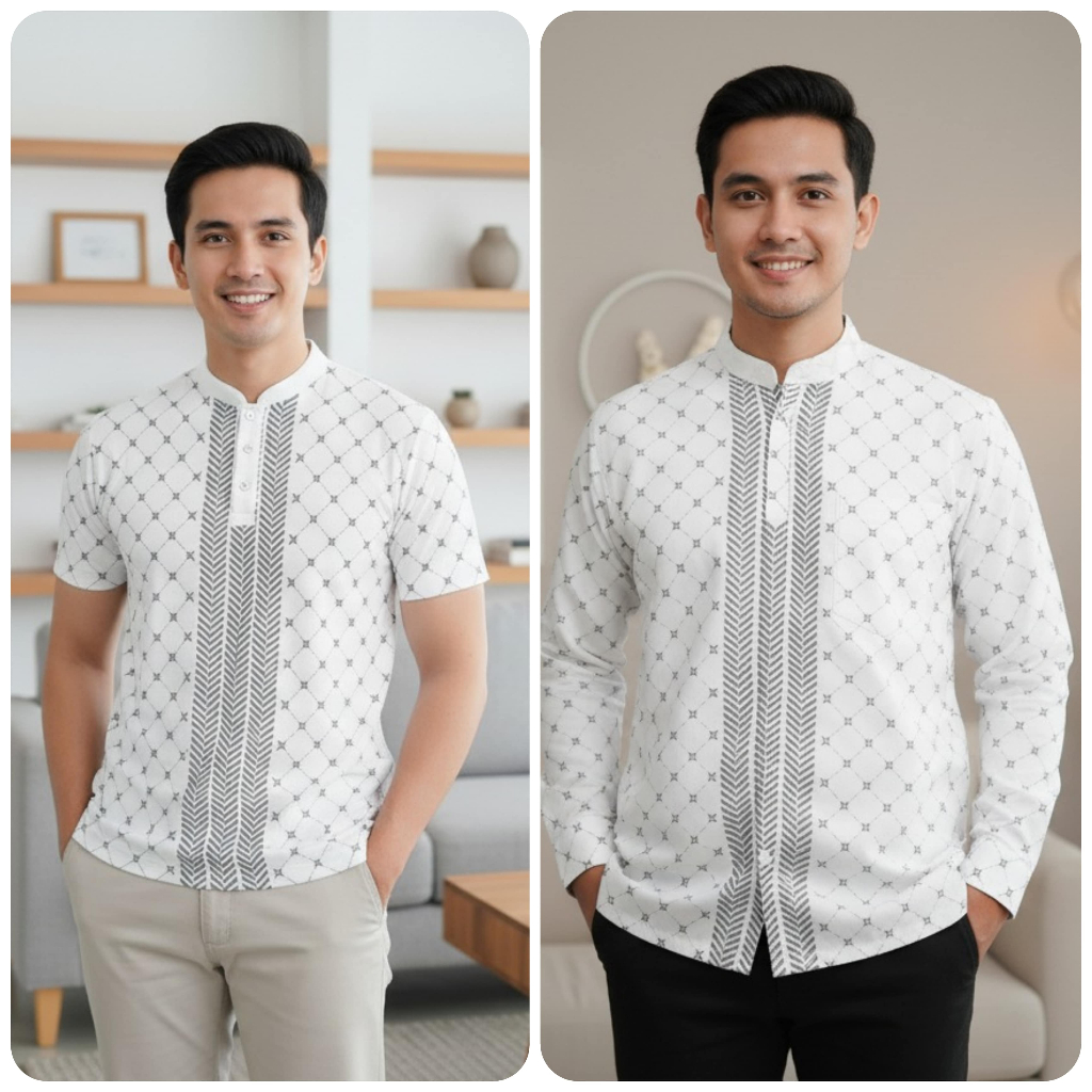 Baju Koko Jersey Muslim - Koko Jersey Muslim Full Printing Kerah Shanghai Desain Stylish Modern