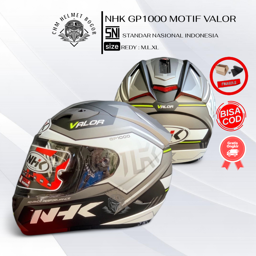 HELM FULL FACE NHK GP1000 MOTIF VALOR BLACK SILVER DOFF DOUBLE VISOR