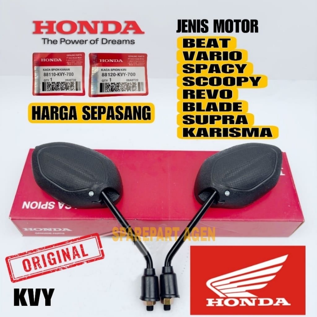 KACA SPION ORIGINAL HONDA kode KVY untuk motor spacy,scoopy,revo,supra,blade,kharisma