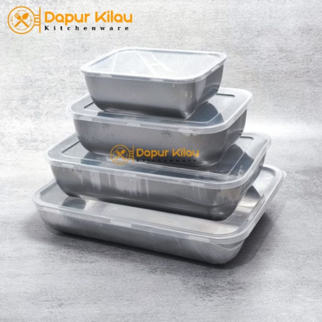 Nampan Baki Stainless dengan Tutup Plastik Food Tray
