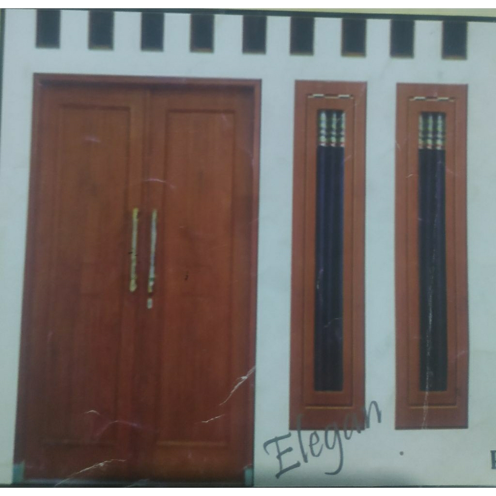 1Set Kusen , 2 Pintu, 2 set kusen jendela dan 4 Roster /Lubang Angin