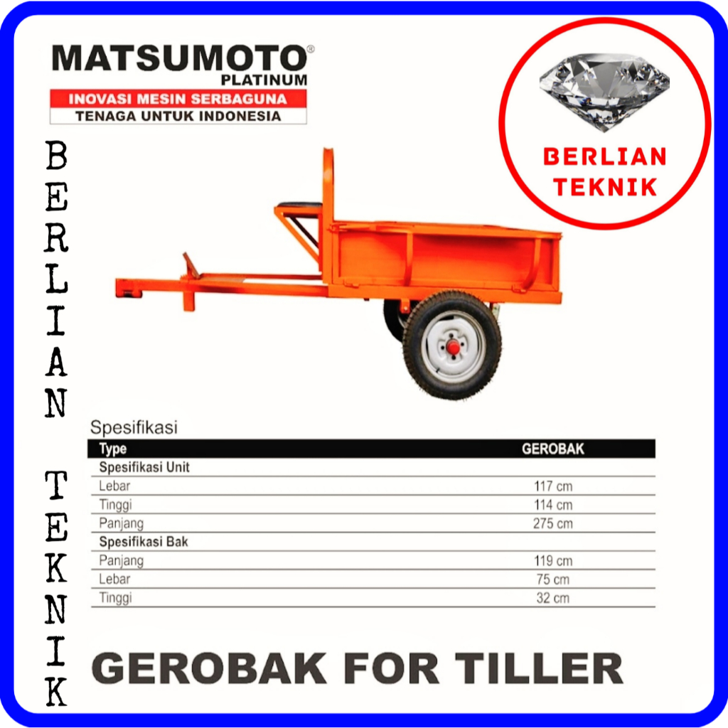 Gerobak Bak Traktor Tiller Matsumoto MTM 1100 GX / MTM 1350 DX / MTM 1390 DEX