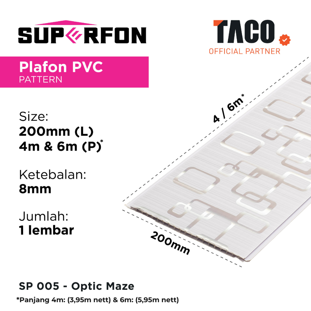 Superfon Plafon PVC Serat Kayu Glossy Tebal 8mm Panjang 6 Meter - SP 005 Optic Maze