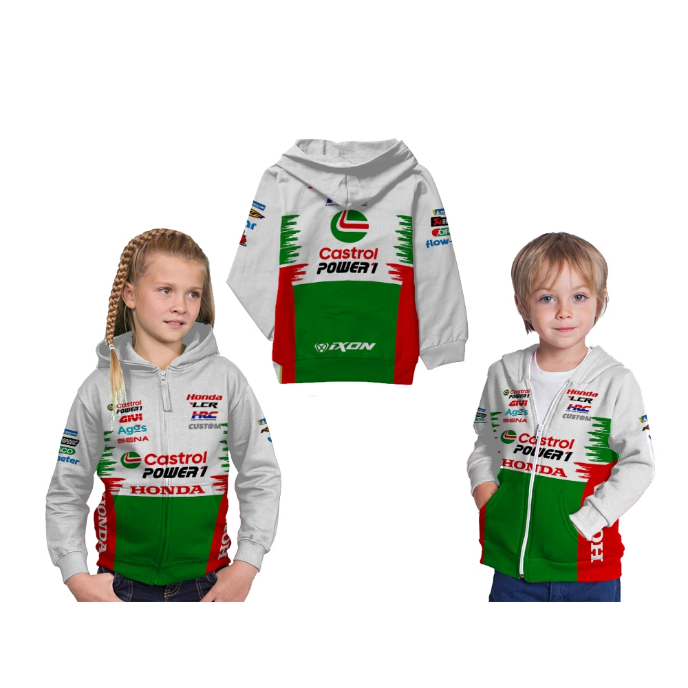 Jaket Hoodie Anak Jersey MotoGP LCR Honda 2025 Balap Motor Full Printing Free Custom Nama,No,Logo,Wa