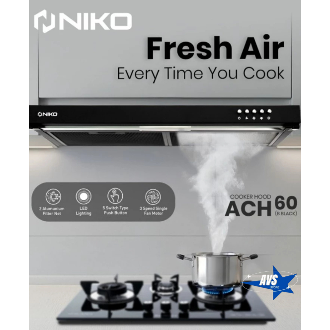 NIKO Cooker Hood Aero ACH-60B Black 60cm Penghisap Asap Dapur