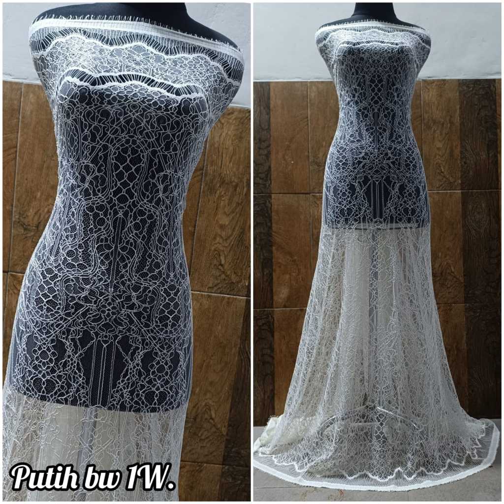 KAIN BROKAT CHANTILY LACE PUTIH BW SALE SISA 1 POTONGAN,BRUKAT LACE CHANTILY KEBAYA BALI,BROKAT KEBA