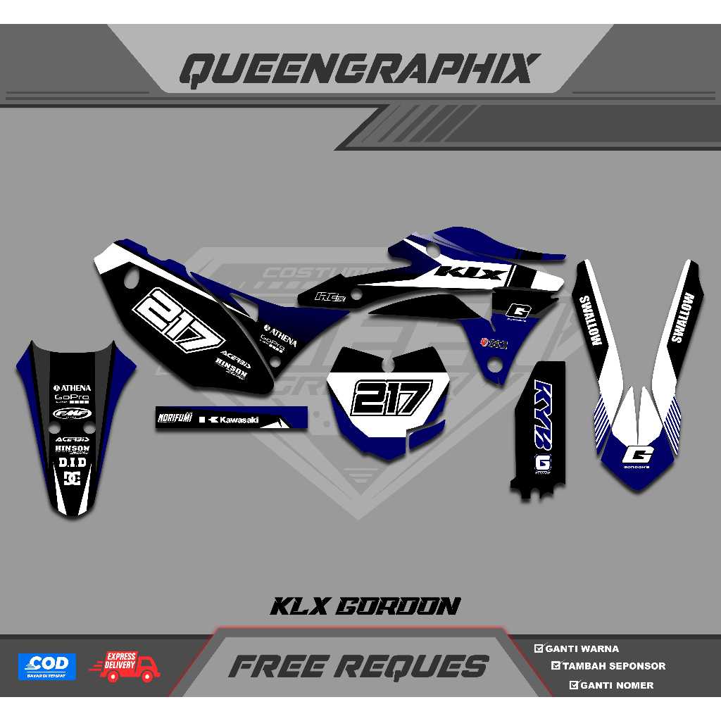 DECAL KLX GORDON GTX KLX GORDON BISA CUSTOM DESAIGN NAMA, NONOR, SPONSOR, WARNA (9)