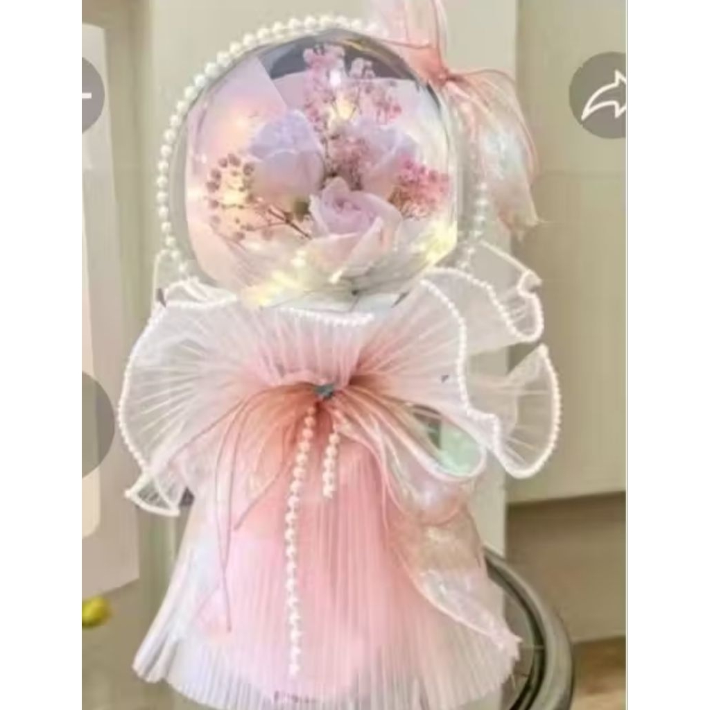 Buket bunga custom sesuai foto akrilik 14cm + LED + paper bag