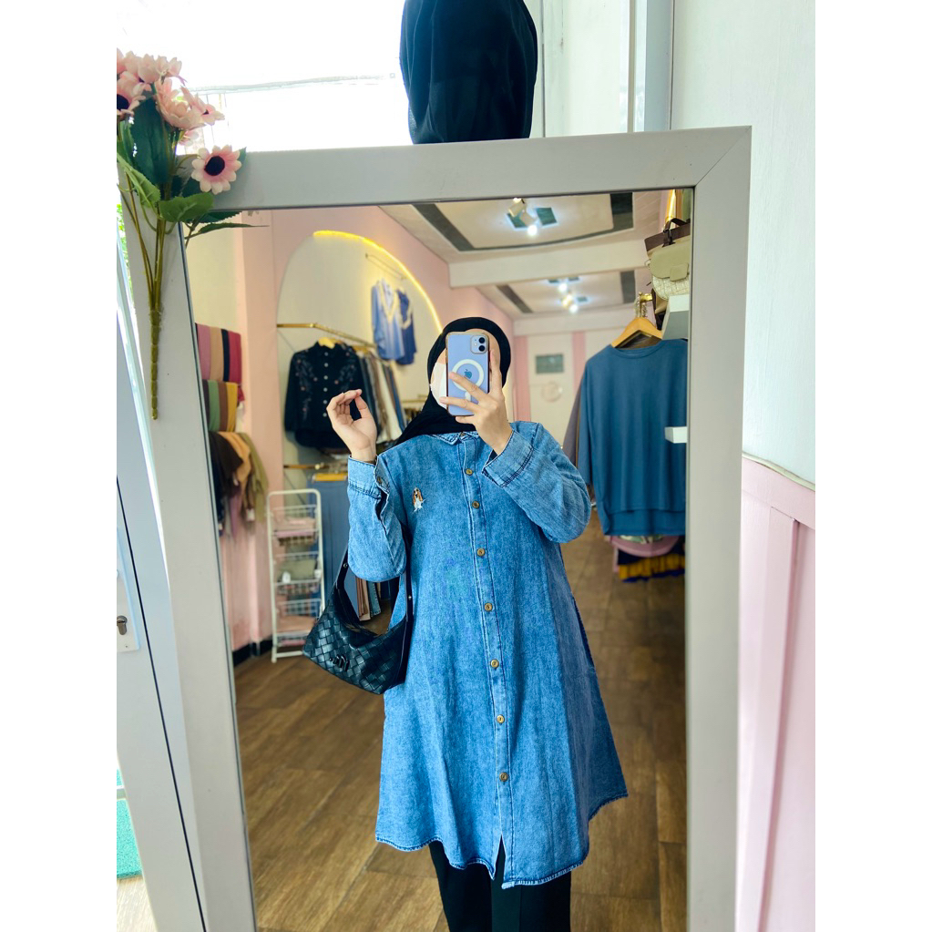 TUNIK DENIM HP/TUNIK DENIM KANCING/TUNIK HIJAB