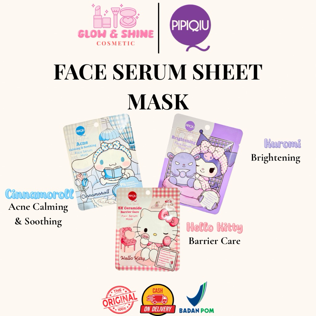 PIPIQIU FACE SERUM SHEET MASK CINNAMOROLL | HELLO KITTY | KUROMI