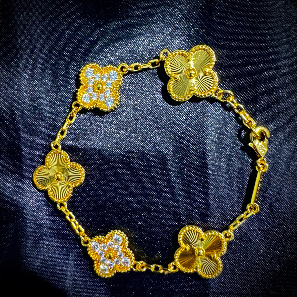 Gelang Semanggi Empat Daun Emas Pasir Vietnam 100% Asli