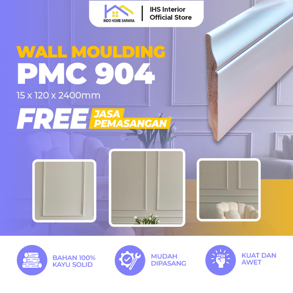 Jasa Pemasangan Wall Moulding Lis Kayu PMC 904 Ukuran 15x120x2400mm - List Profil Dekorasi Dinding