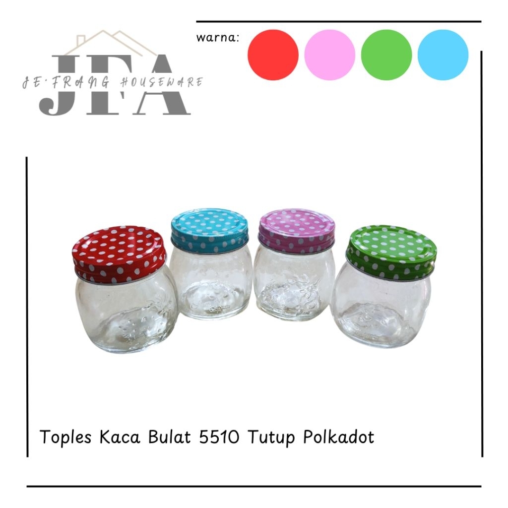 TOPLES KACA 250ml 5510 TUTUP POLKADOT / TOPLES KACA BULAT / TOPLES KACA TUTUP / TOPLES KACA / TOPLES
