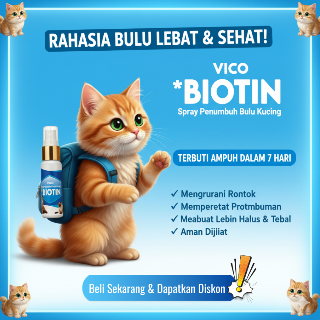 Obat Spray Penumbuh Bulu Kucing Aman Vico Biotin Vitamin Penumbuh Bulu Kucing / Vitamin