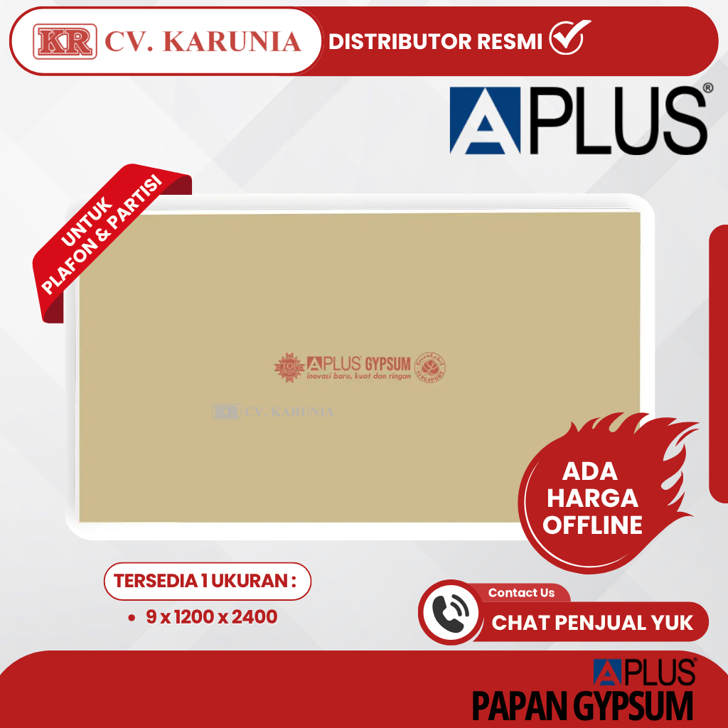 Aplus Gypsum Standart 9mm | Gypsum Board | Papan Gipsum Board Plafon Partisi Dinding Kualitas Terbai