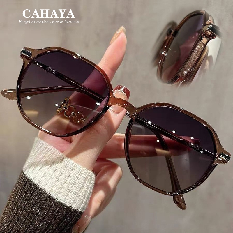 hitam bingkai bulat Kacamata hitam bingkai bulat gaya Korea pelindung UV400 wanita
