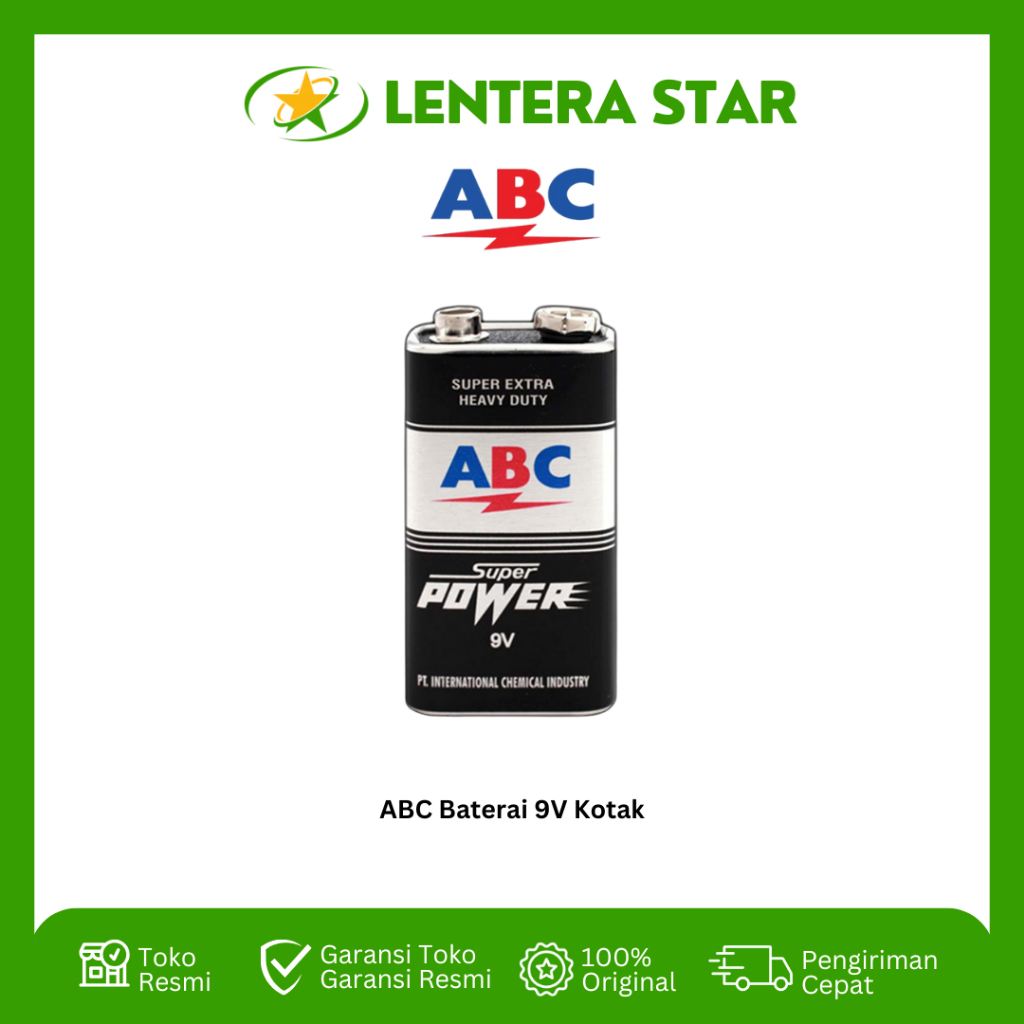 ABC Baterai 9V Kotak 9 Volt Baterai/Battery/Batere ABC Super Power 9V Batre 9V ABC Super Power
