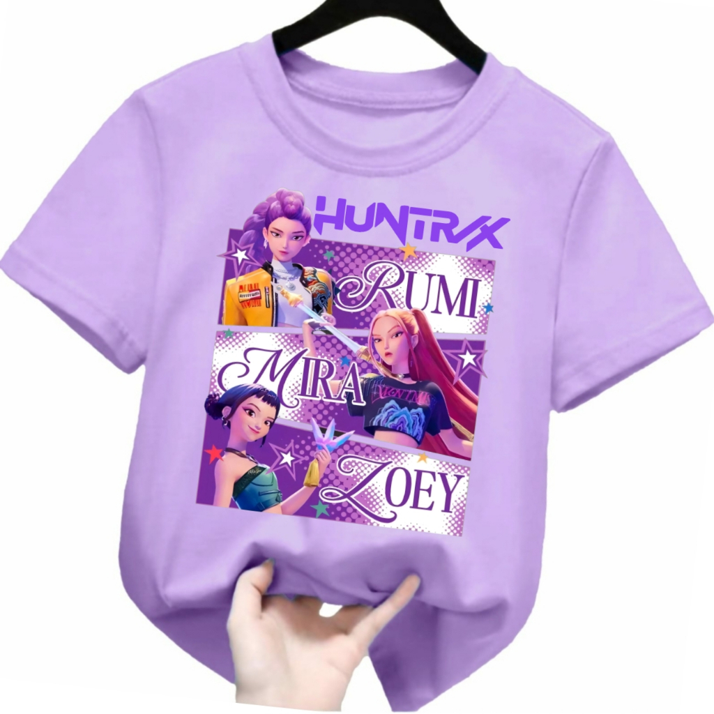 Kaos Anak Unisex Kpop Gambar Digital Adem Nyaman baju anak motif huntrix kpop demon hunter lengan pe