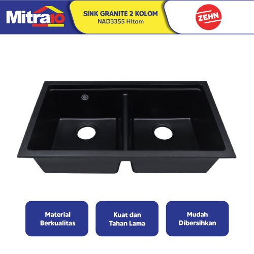 Sink Granite Zehn 2 Kolom Hitam NAD3355 - Double Granite Sink Black