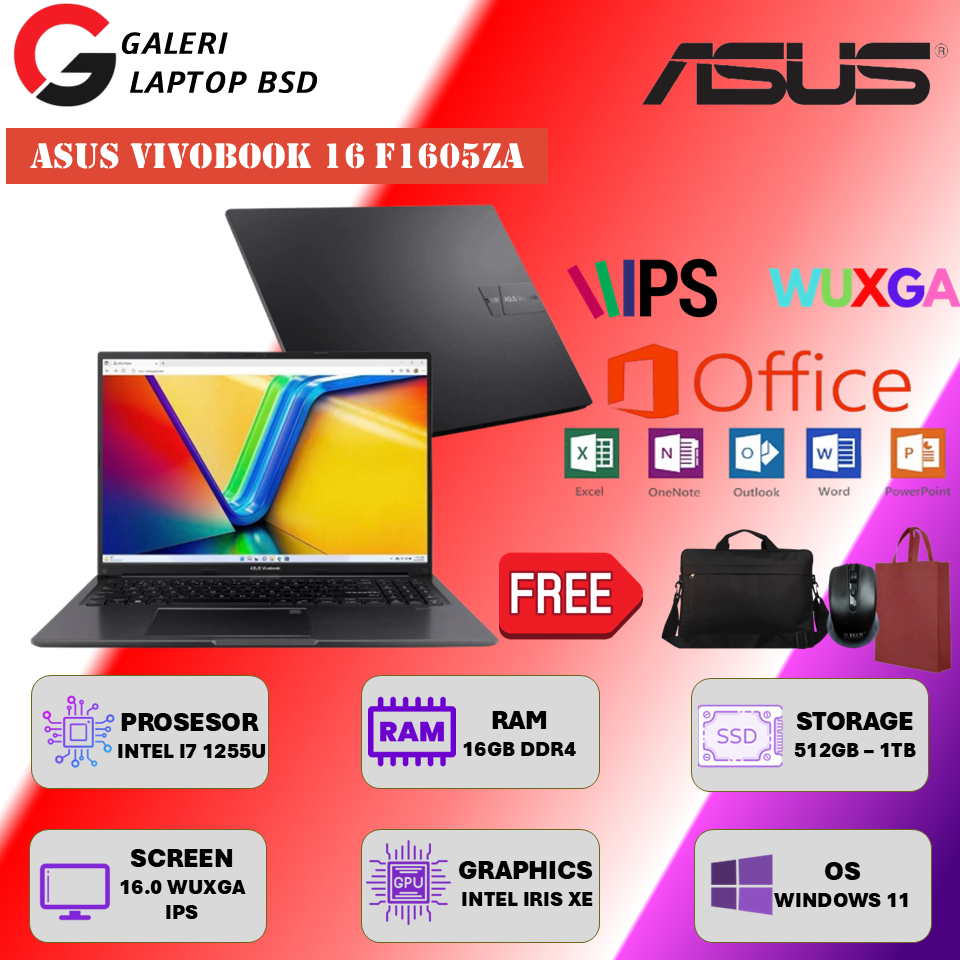Laptop Asus Vivobook 16 F1605ZA Intel Core I7 1255U 16GB 1TB SSD  WUXGA IPS Windows 11Terbaru