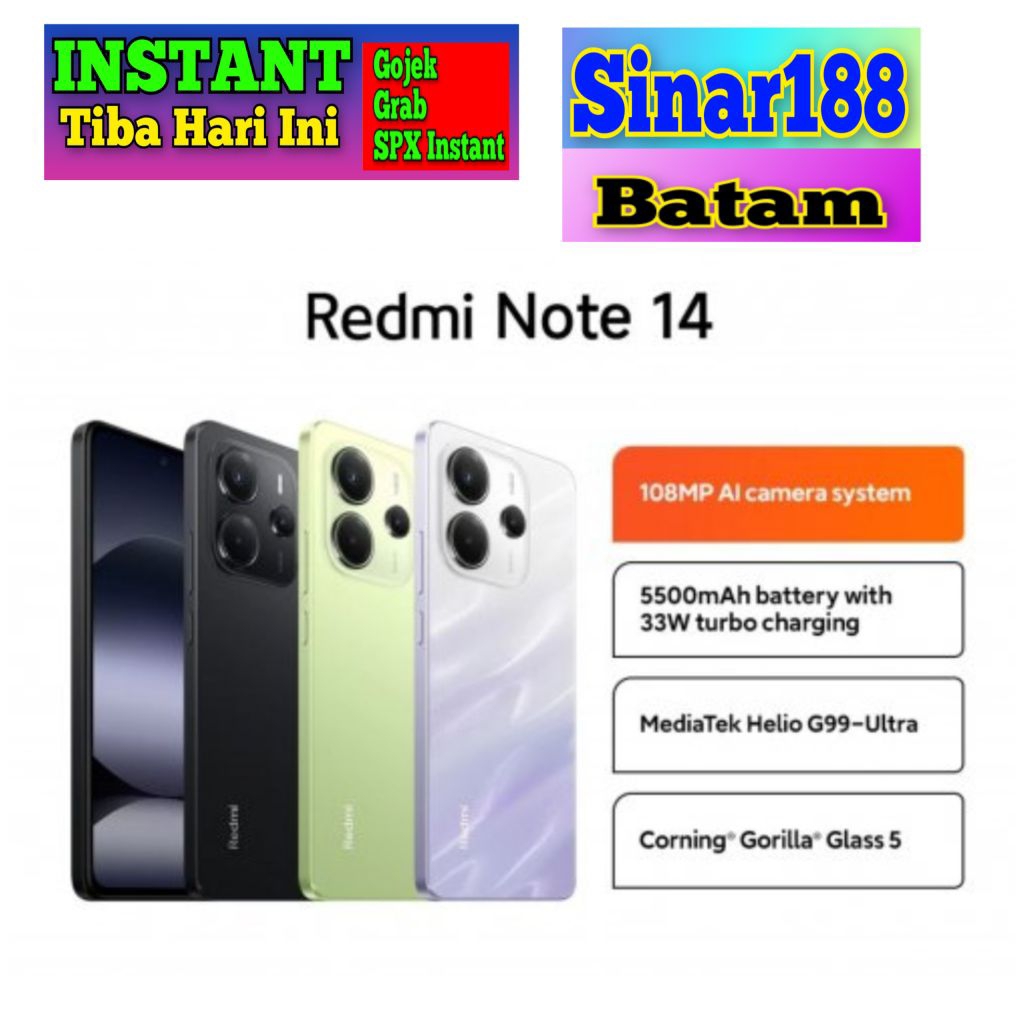 Xiaomi Redmi note14 Ram 8gb/128gb Ram 8gb/256gb 5500mah New Handphone Android (BATAM)