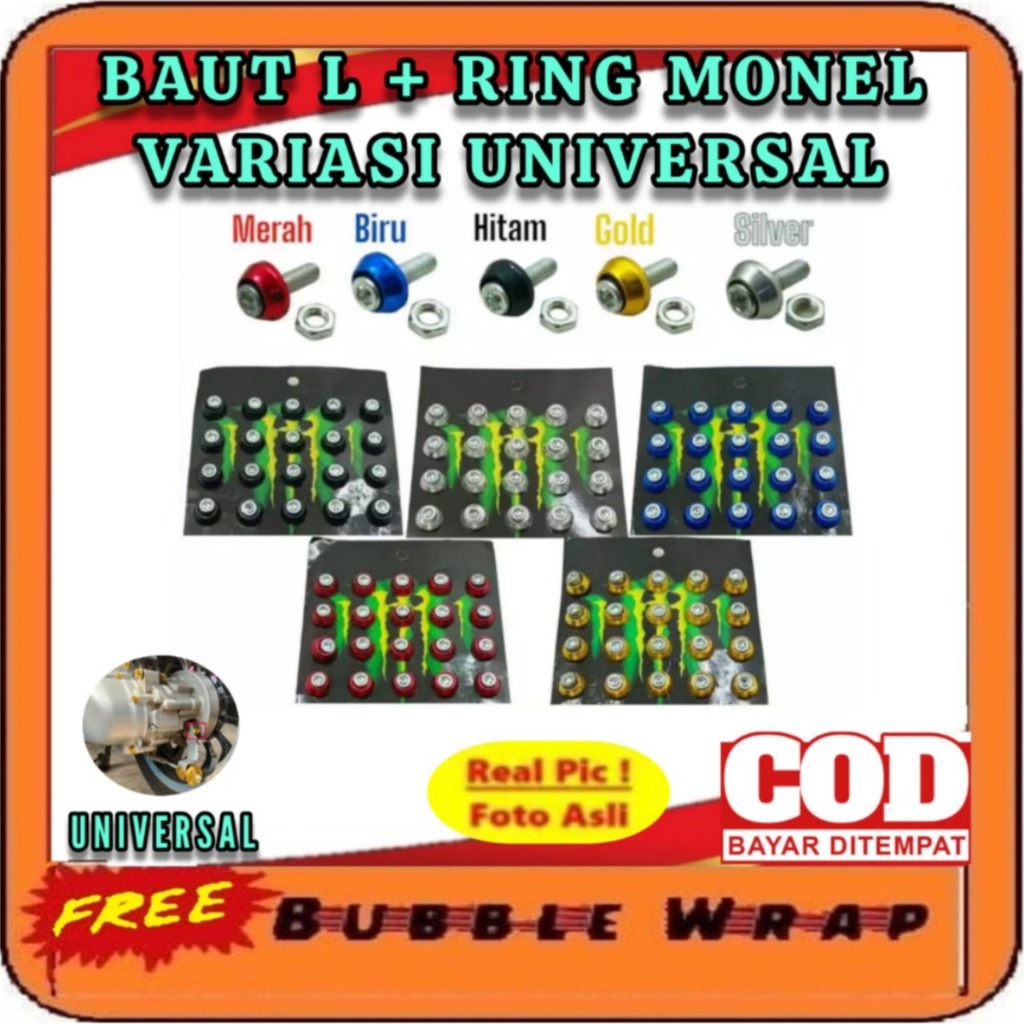 Baut L + Ring Monel Variasi motor mobil  Universal / Baut L Variasi Monel Ring Warna