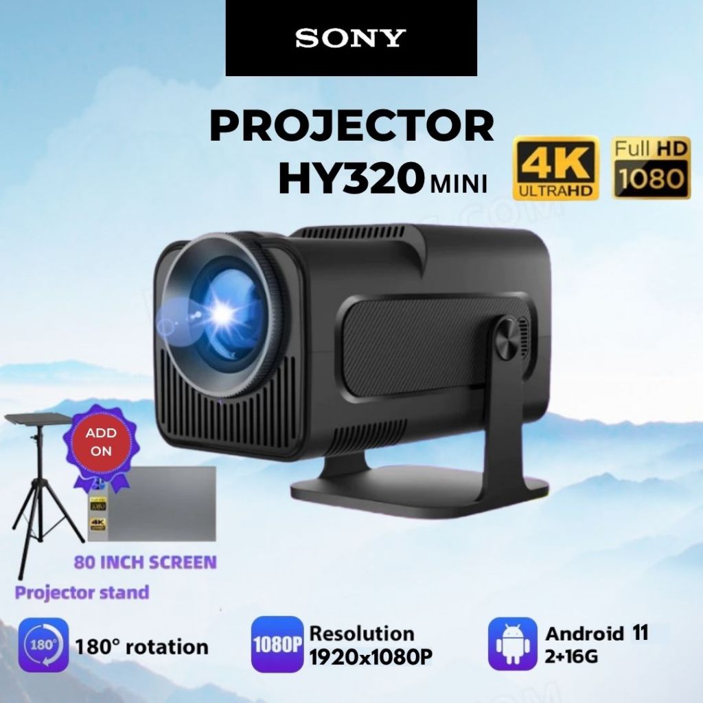 Proyektor HY320 MINI 4K UHD Android 11.0 1080P Proyektor Mini Portabel Penyesuaian Rotasi Otomatis 1