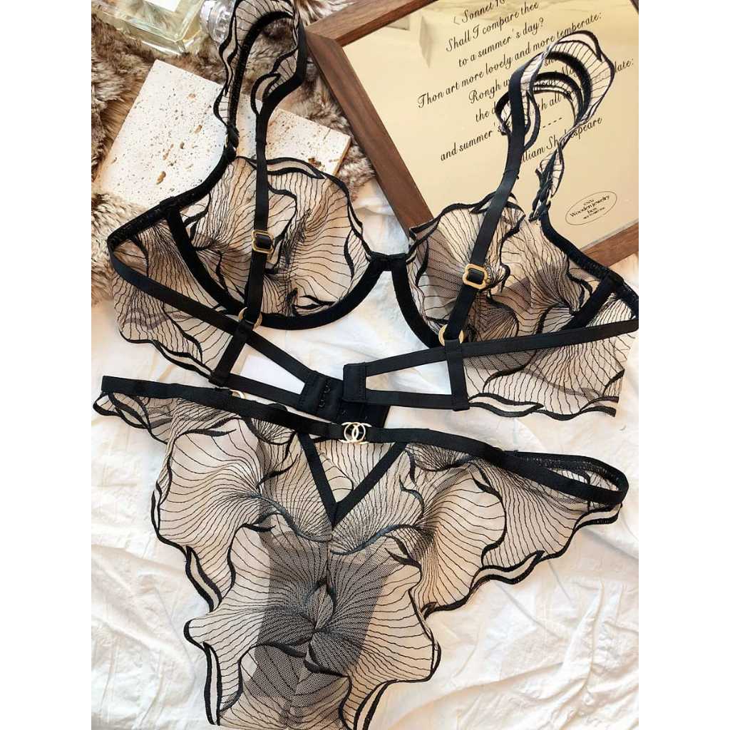 BEVERLY JEAN - Phoenix Bra Set Setelan BH Kawat +CD Renda Lace Lingerie Gstring Sexy Pakaian Dalam W