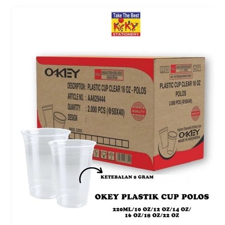 (AC0K-26-PR) 1 DUS OKEY Plastic Cup 10OZ 12OZ 16oz 22oz - TEBAL 8 GRAM