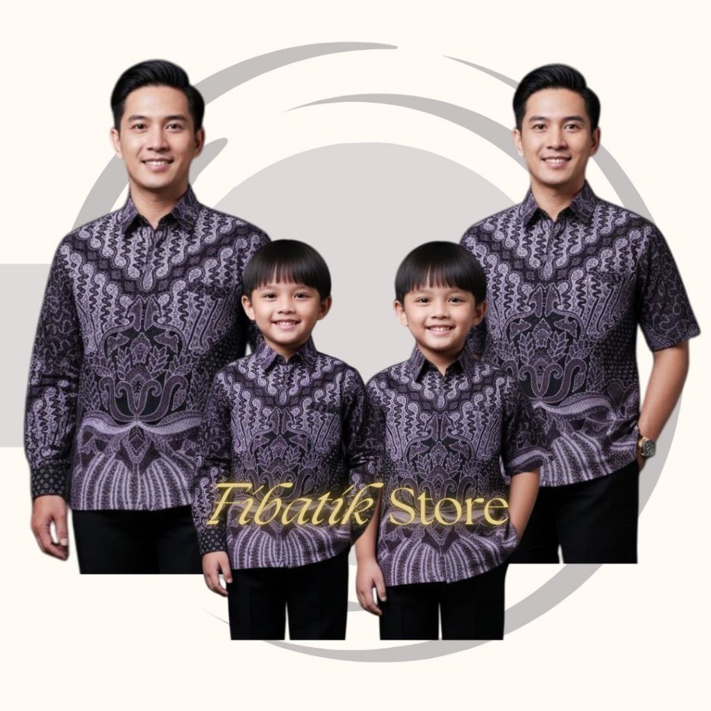 Kemeja Batik Pria Lengan Panjang // Couple Batik Ayah Dan Anak Laki-laki Warna Ungu Lilac