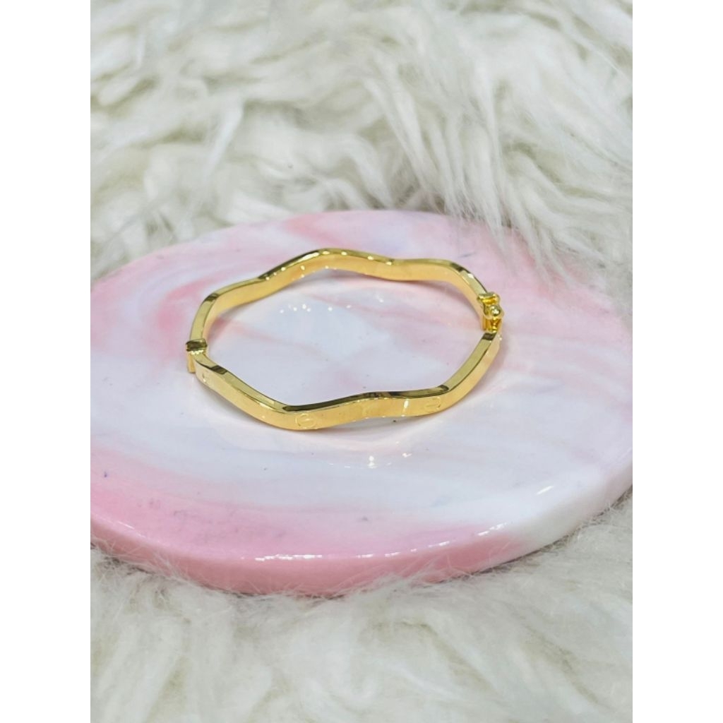 gelang bangle anak gelombang ulir polos simple emas asli kadar 700