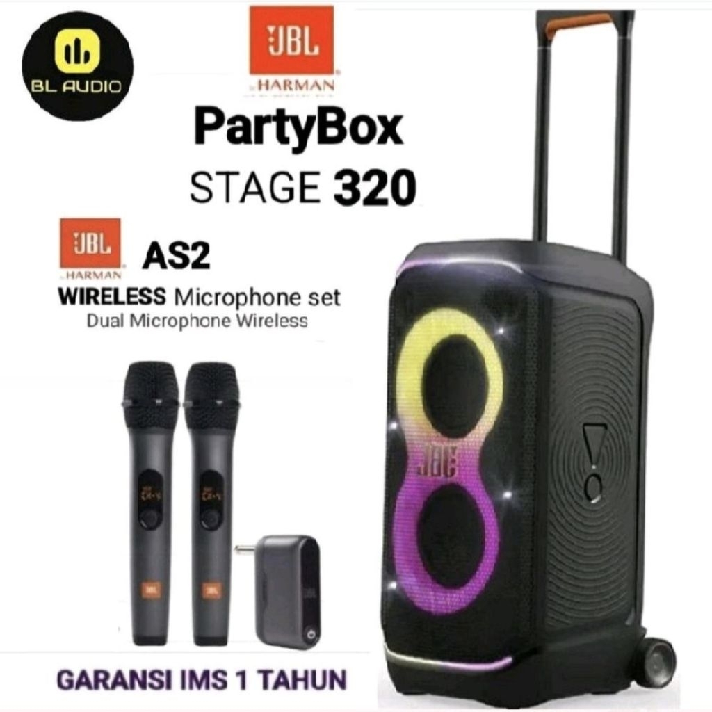 JBL PartyBox Stage 320 & JBL AS2 Two Wireless Microphone / Portable Party Speaker