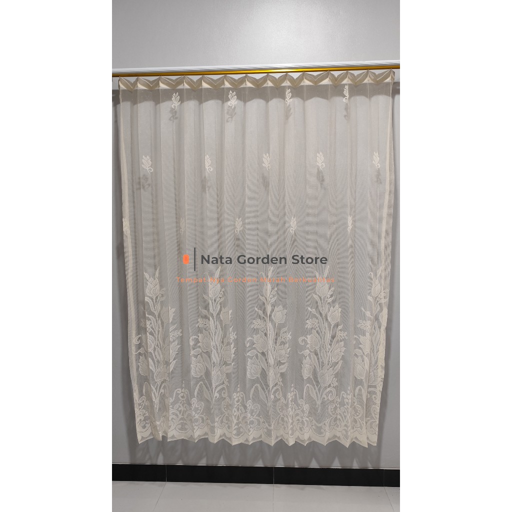 Vitrase gorden tirai motip bunga tulip pintu dan jendela warna cream