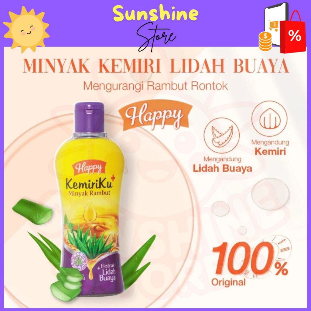 Happy Minyak Kemiriku Ekstrak Lidah Buaya 100ml -  Minyak Rambut Kemiri Extra Lidah Buaya