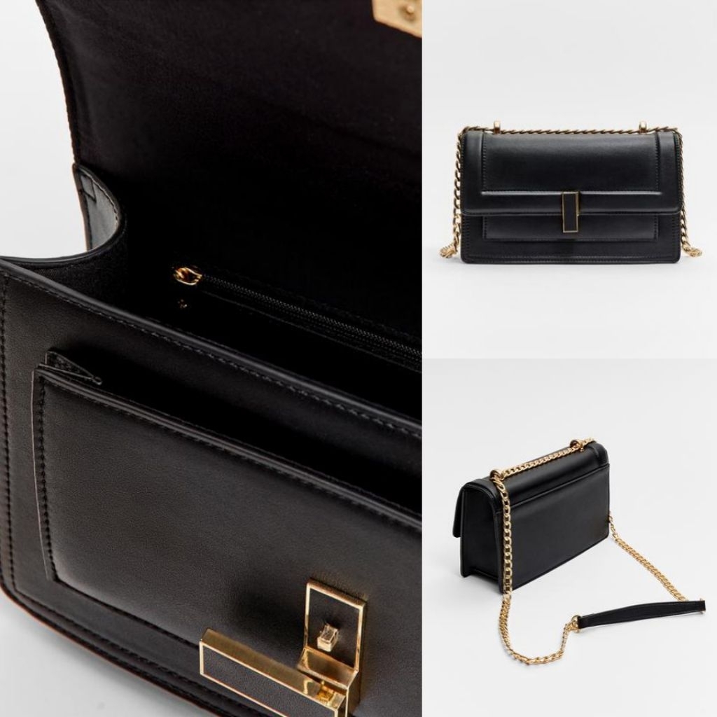 STRADIVARIUS TAS SLING BAG LOCK CHAIN SELEMPANG HITAM BARU ASLI ORIGINAL