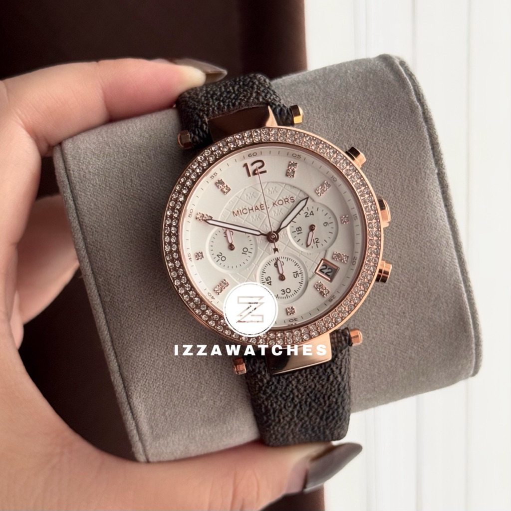 Jam Tangan Wanita MK6917 Chronograph Brown Leather Strap