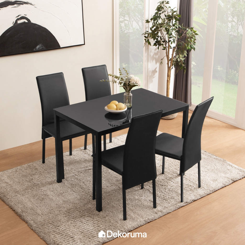 Dekoruma SHINKA Set Meja Makan Kaca dengan 4 Kursi Makan / Set Meja Kursi Cafe / Dining Set Uk 110x7
