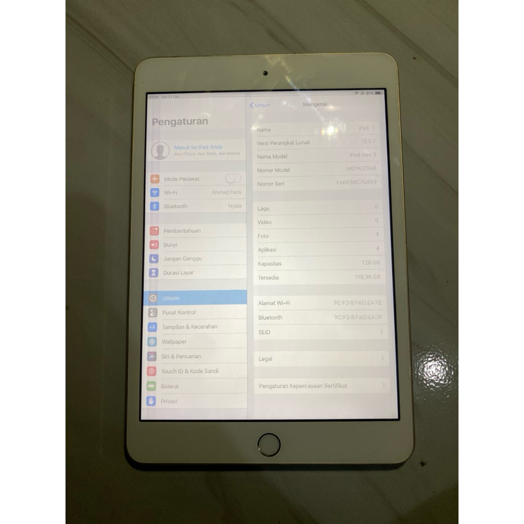 iPad Mini 3 128gb wifi only normal minus lcd masih bisa dipakai