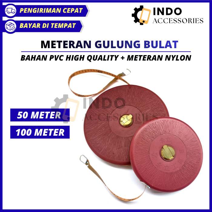 METERAN BULAT TUKANG ALAT PENGUKUR TANAH BANGUNAN GULUNG ROL ROLL MODEL BULAT PANJANG 50 100 MTR MET