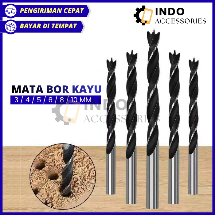 Mata Bor Pelubang Kayu Panjang Bulat 3 / 4 / 5 / 6 / 8 / 10 / 12mm Perkakas Alat Tukang Pertukangan 