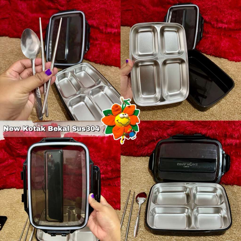 NEW TaffHome Kotak Bekal 4 sekat SUS 304 - Kotak bekal kerja 4 sekat Kotak bekal stainless murah