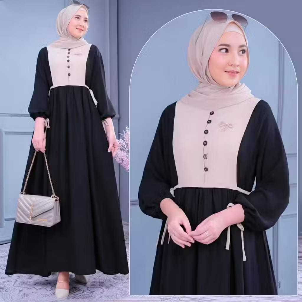 Gamis Ayana Kombinasi Dress Korean Crinkle Airflow Terbaru